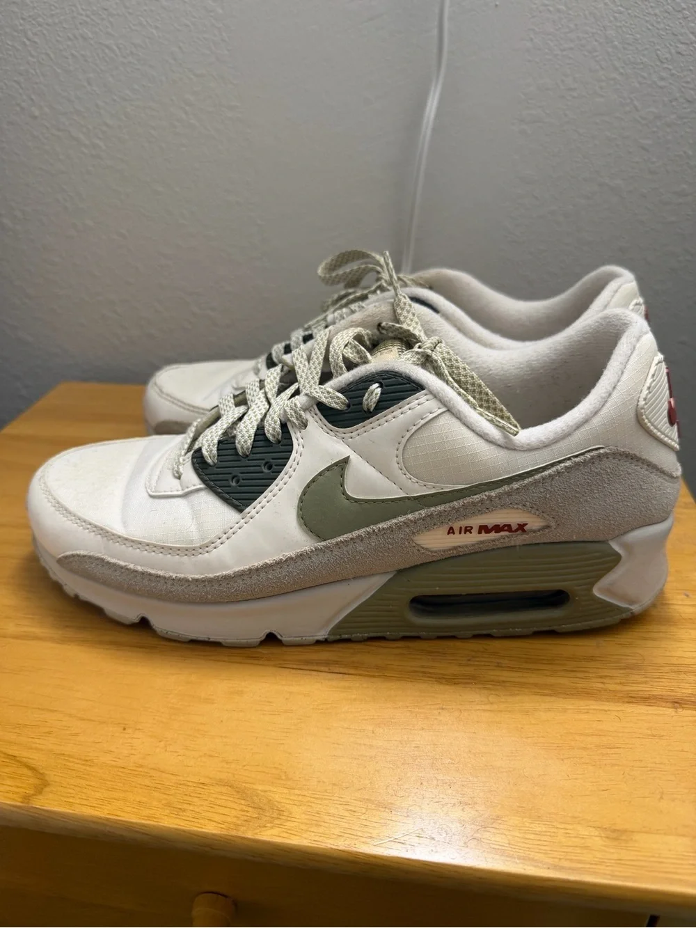 Nike Air Max Low-Top Sneakers in White and Olive Green